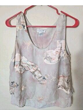 Citron Pastel Floral Silk Blend Camisole - Pink & Cream Size M